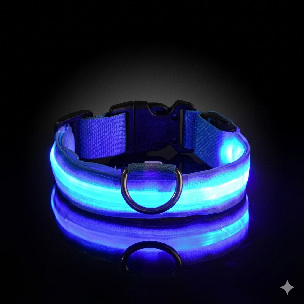 Coleira LED Recarregável para Cães – Segurança nos Passeios Noturnos