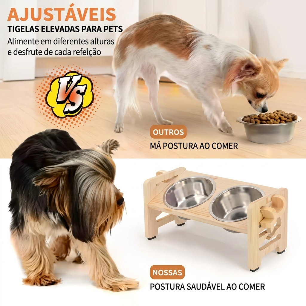 Comedouro Elevado Duplo Inox para Cães e Gatos – Postura Saudável