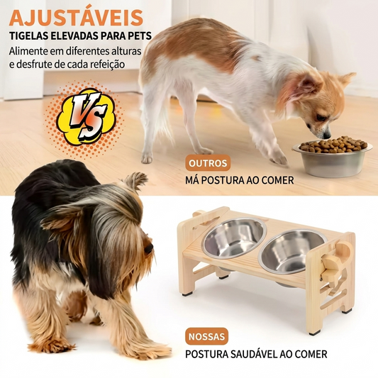 Comedouro Elevado Duplo Inox para Cães e Gatos – Postura Saudável
