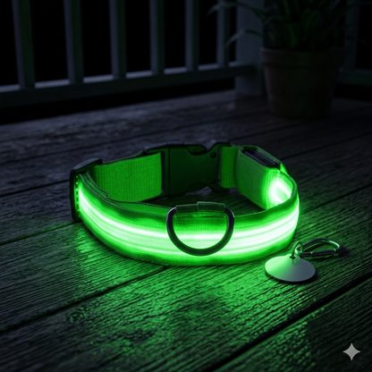Coleira LED Recarregável para Cães – Segurança nos Passeios Noturnos