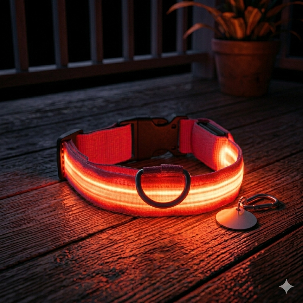 Coleira LED Recarregável para Cães – Segurança nos Passeios Noturnos